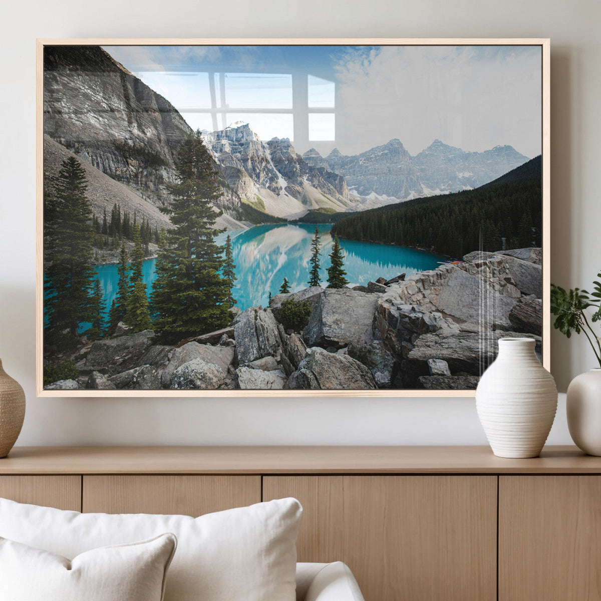 Canadian Rockies Wall Art Canvas Print, Framed Mountain Landscape with Turquoise Water