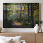 Autumn Forest Wall Art Canvas Print, Framed Fall Woodland with Golden Leaves