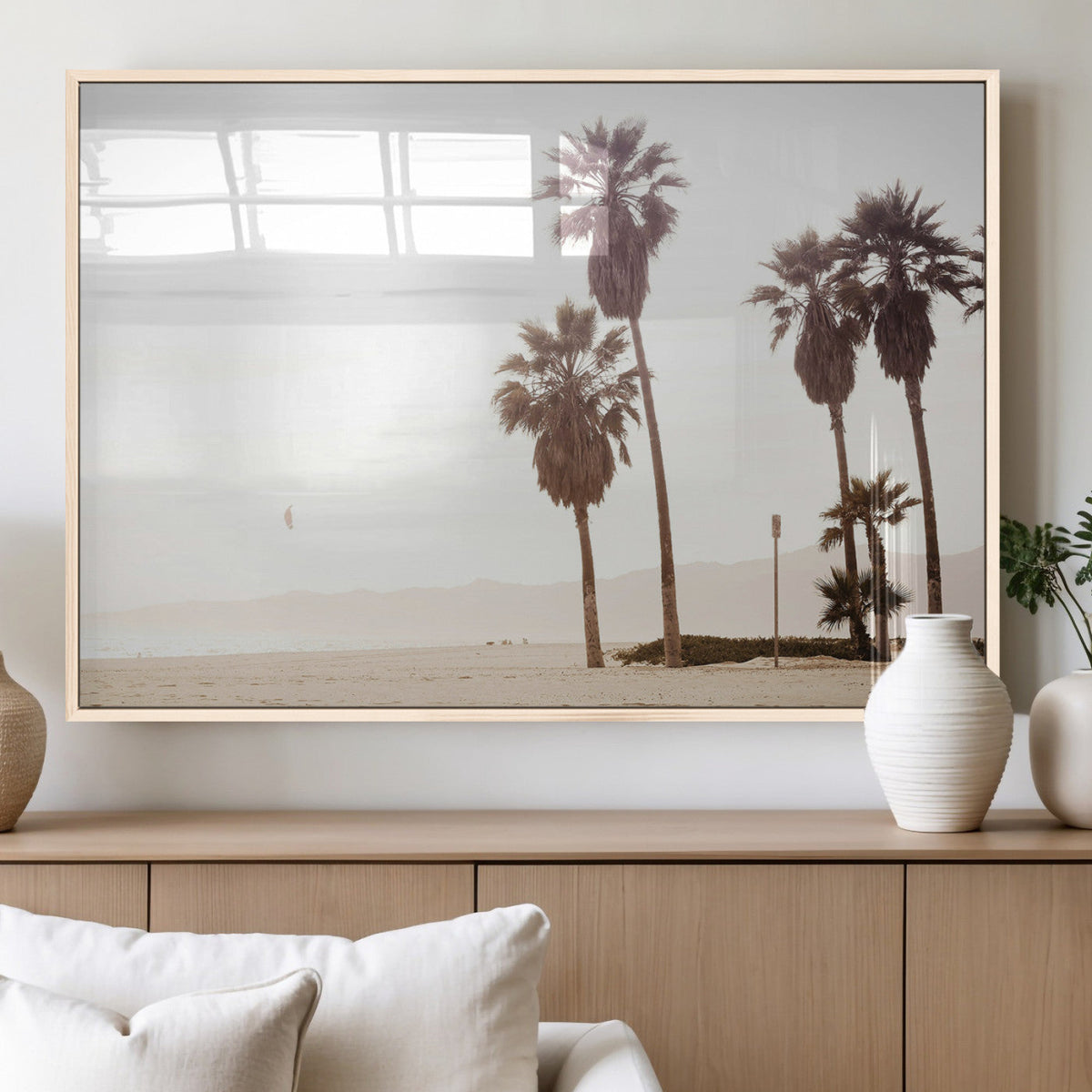 Coastal Light Wall Art Canvas Print, Framed Relaxing Shoreline Art, Minimalist Ocean Tropical Decor