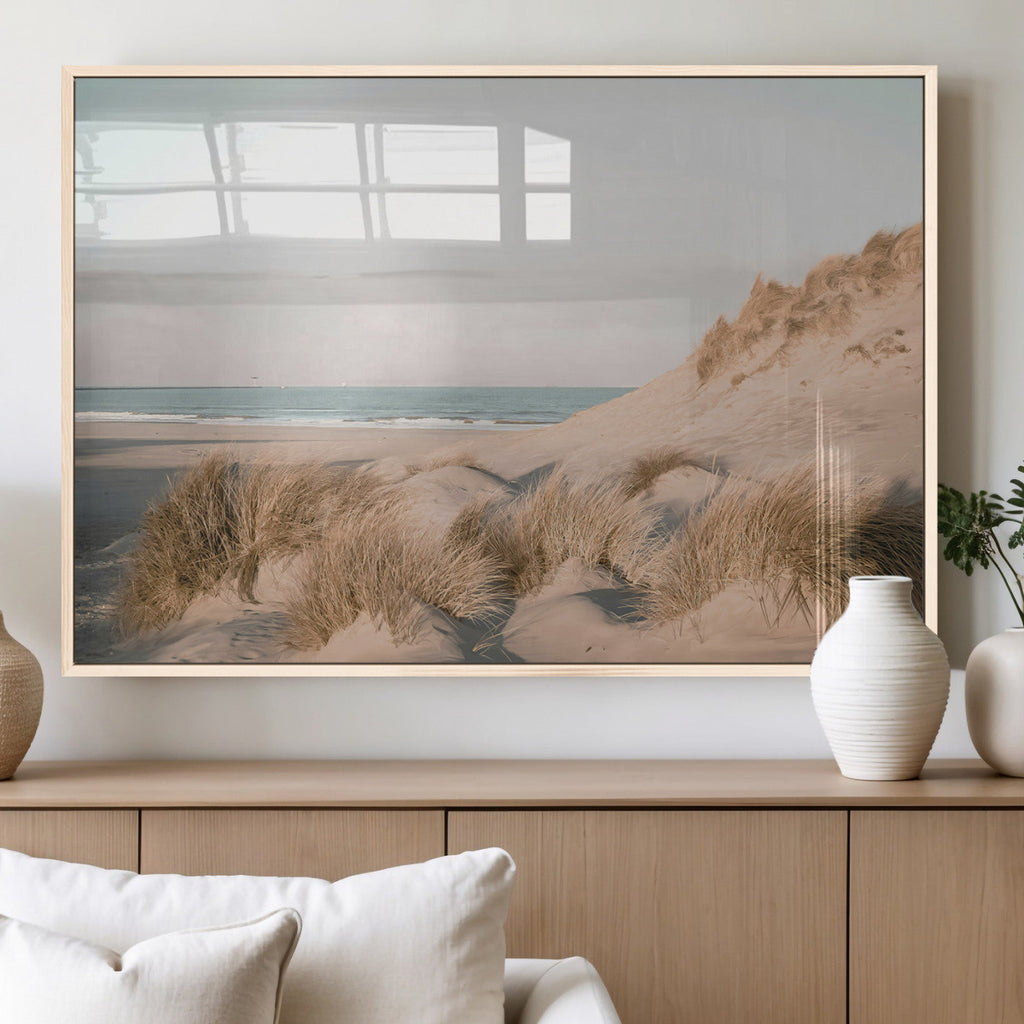 Beach Landscape Wall Art Canvas Print, Framed Sand Dune Photography, Minimalist Seascape Coastal Decor