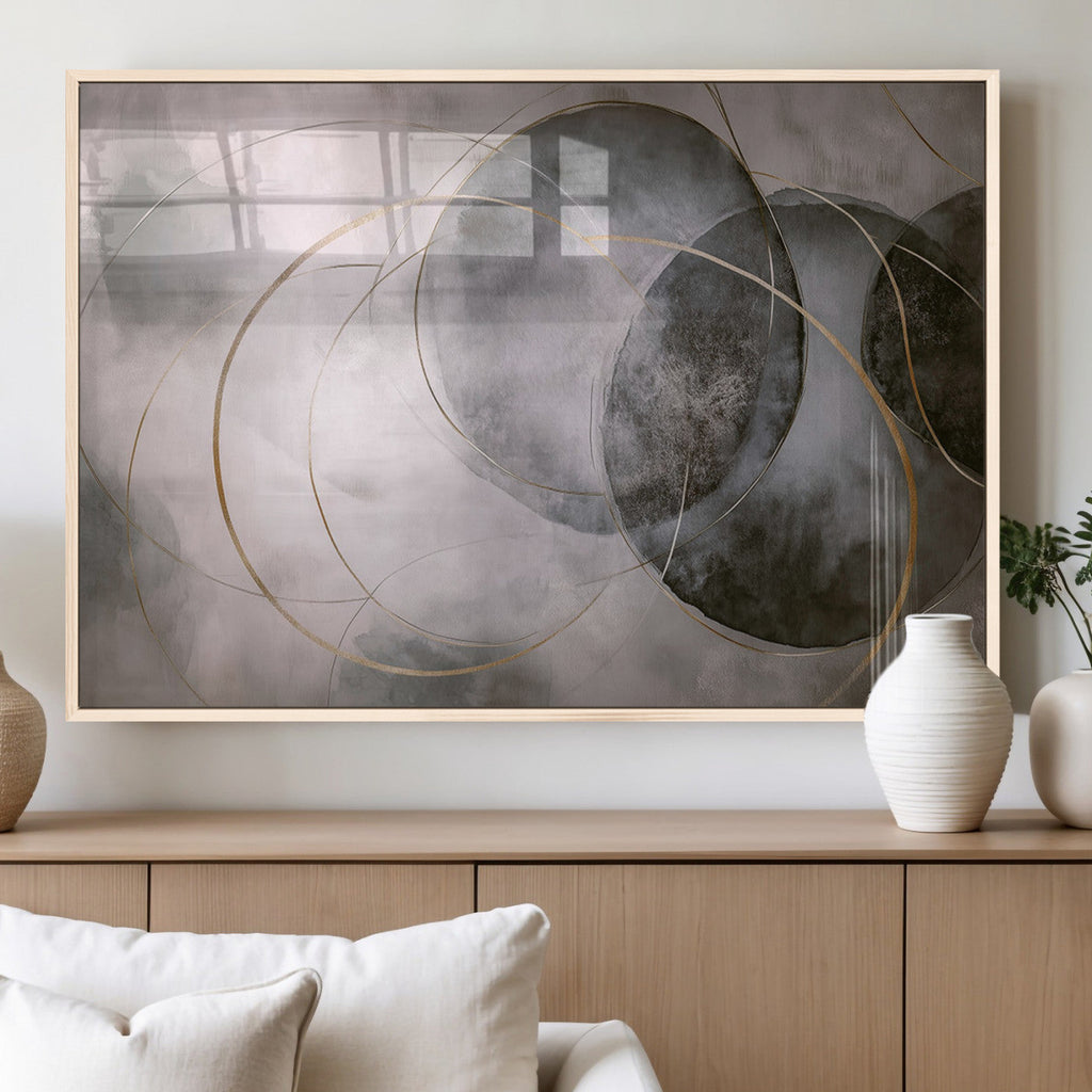 Abstract Grey Gold Wall Art | Modern Geometric Canvas
