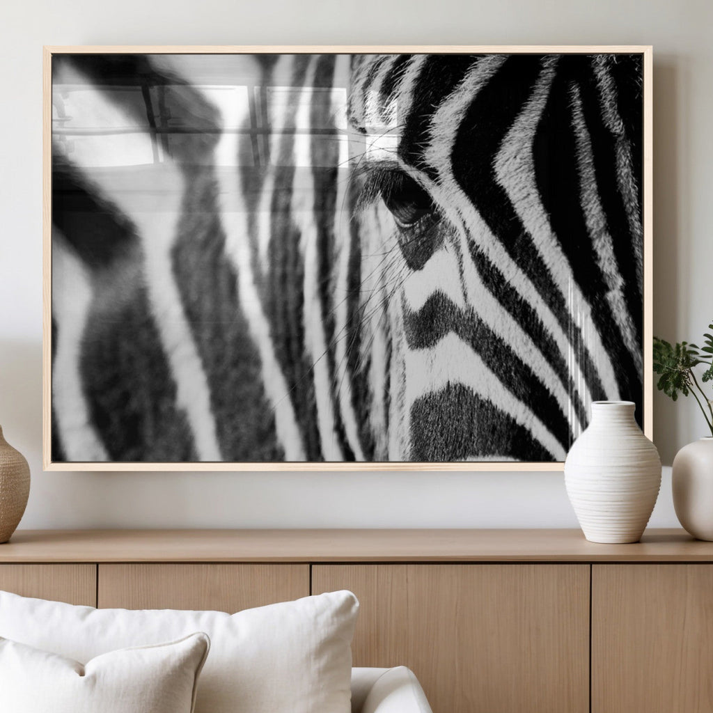 Zebra Stripes Wall Art Canvas Print, Black and White Close Up Wildlife Pattern