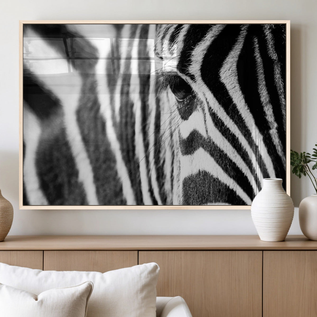 Zebra Stripes Wall Art Canvas Print, Black and White Close Up Wildlife Pattern