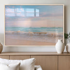 Serene Ocean Waves Wall Art Canvas Print, Pastel Sky Over a Soft Sand Beach