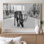 Moose Wall Art Canvas Print, Winter Moose with Antlers in a Snowy Forest