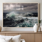 Stormy Ocean Waves Canvas Wall Art, Framed Turbulent Sea Nature Print
