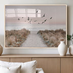 Coastal Pathway Canvas Wall Art Print, Framed Seaside Landscape with Beach and Birds