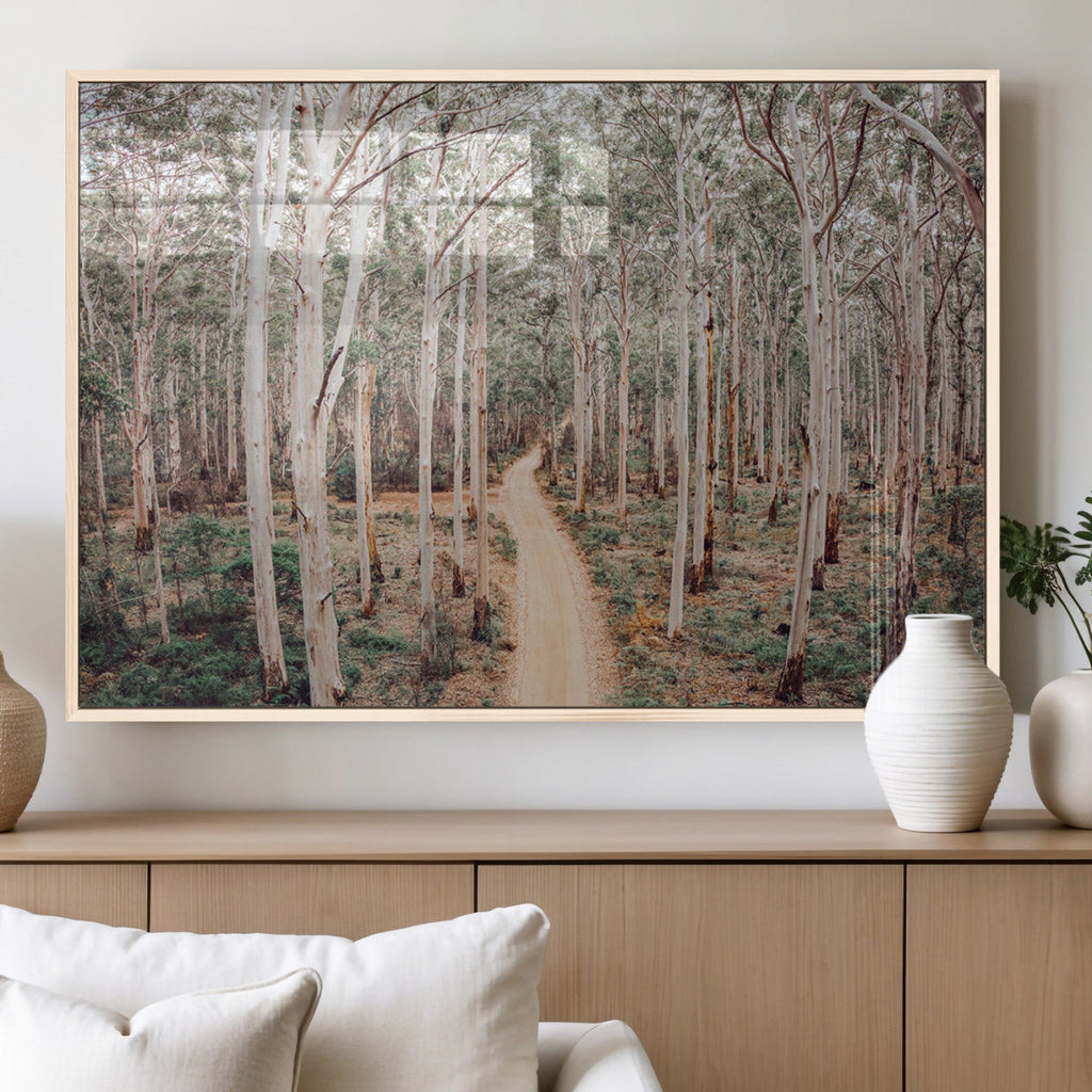 Forest Dirt Road Wall Art Canvas Print, Scenic Woodland Pathway with Tall Trees