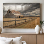 Rustic Farm Barn Wall Art Canvas Print, Stormy Sky Country Decor