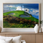 Coastal Golf Course Wall Art Canvas Print, Vibrant Green with Sand Bunkers and Ocean Waves