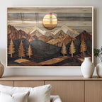 Wooden Mountain Layers Art | Rustic Pine Tree Landscape