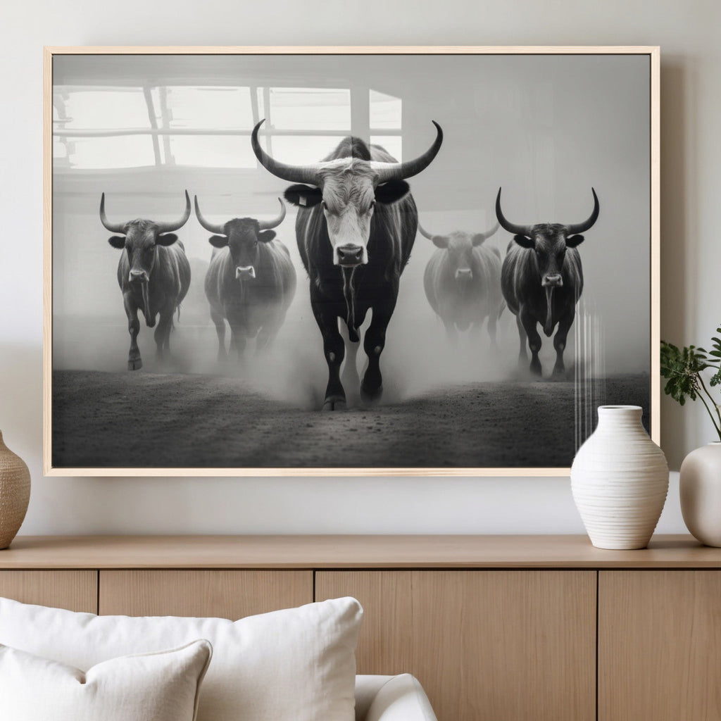 Texas Longhorn Wall Art Canvas Print, Framed Speckled Cow