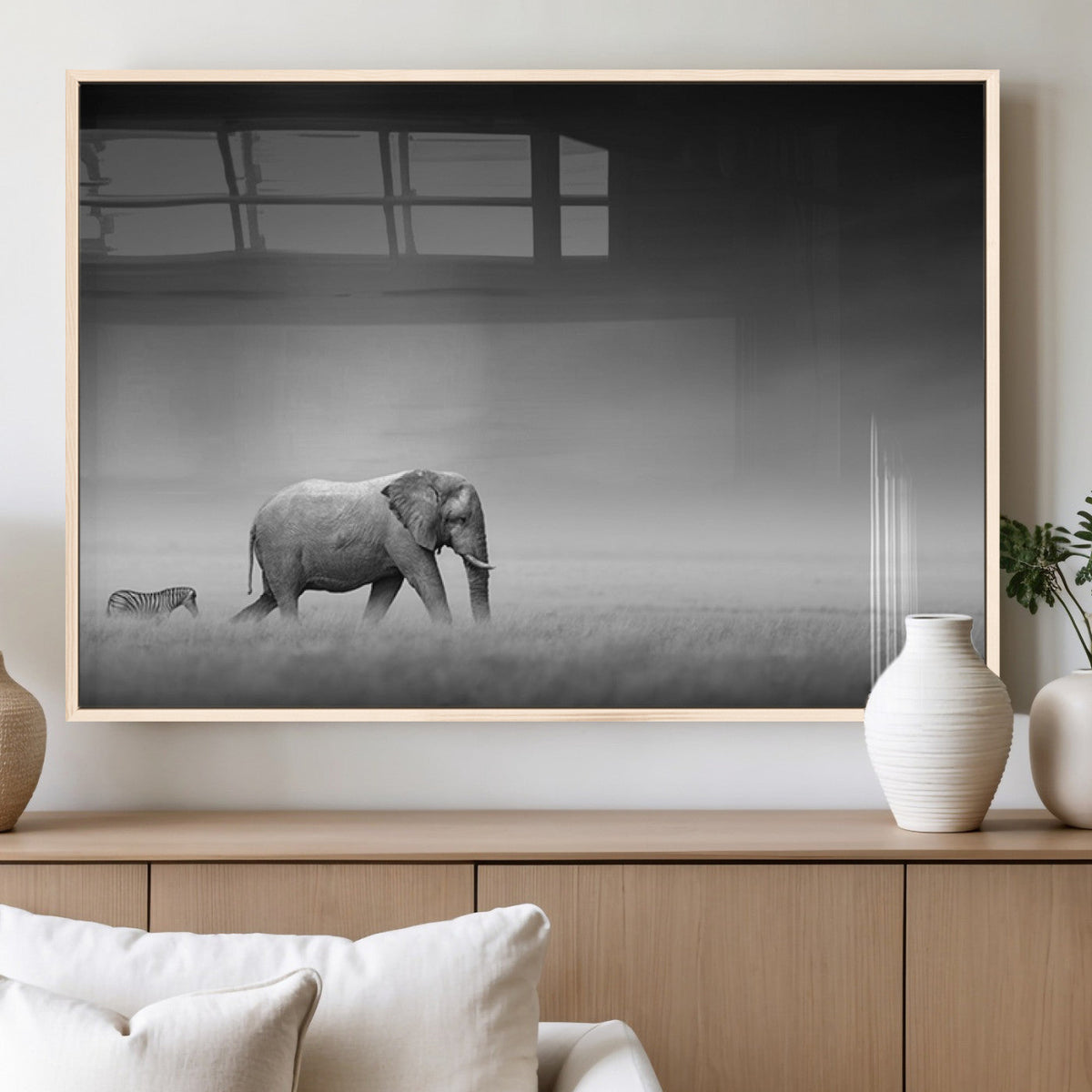 Elephant and Zebra Wall Art Canvas Print, Modern Artwork