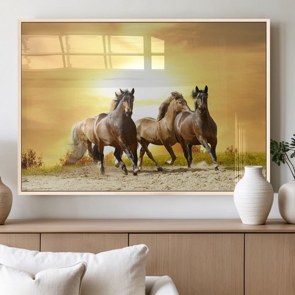 Wild Horses Wall Art Canvas Print, Framed Galloping Herd