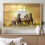 Wild Horses Wall Art Canvas Print, Framed Galloping Herd