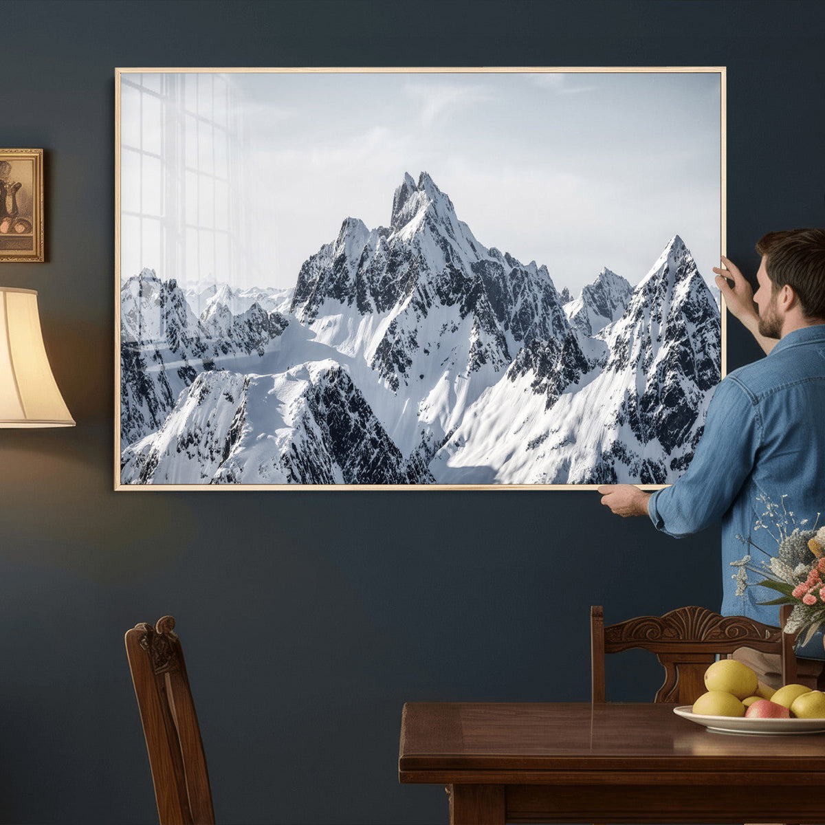 Snowy Mountain Range Canvas Print, Alpine Peaks Landscape Wall Art