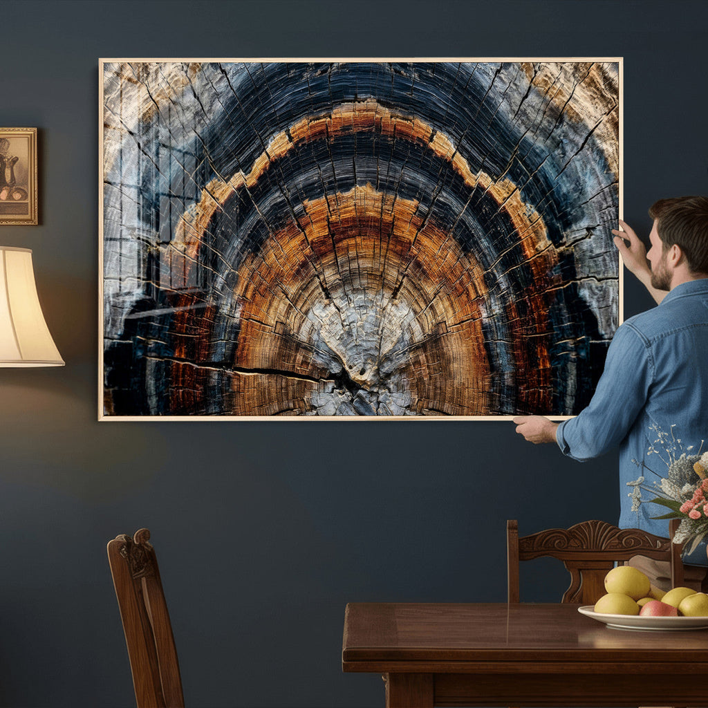 Abstract Wood Grain Canvas Print, Tree Ring Pattern Wall Art, Extra Large Living Room Wall Decor