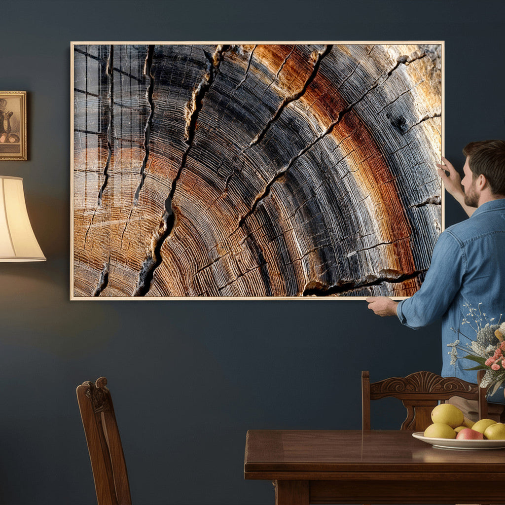 Abstract Tree Ring Wall Art Print, Natural Rustic Wood Grain Canvas