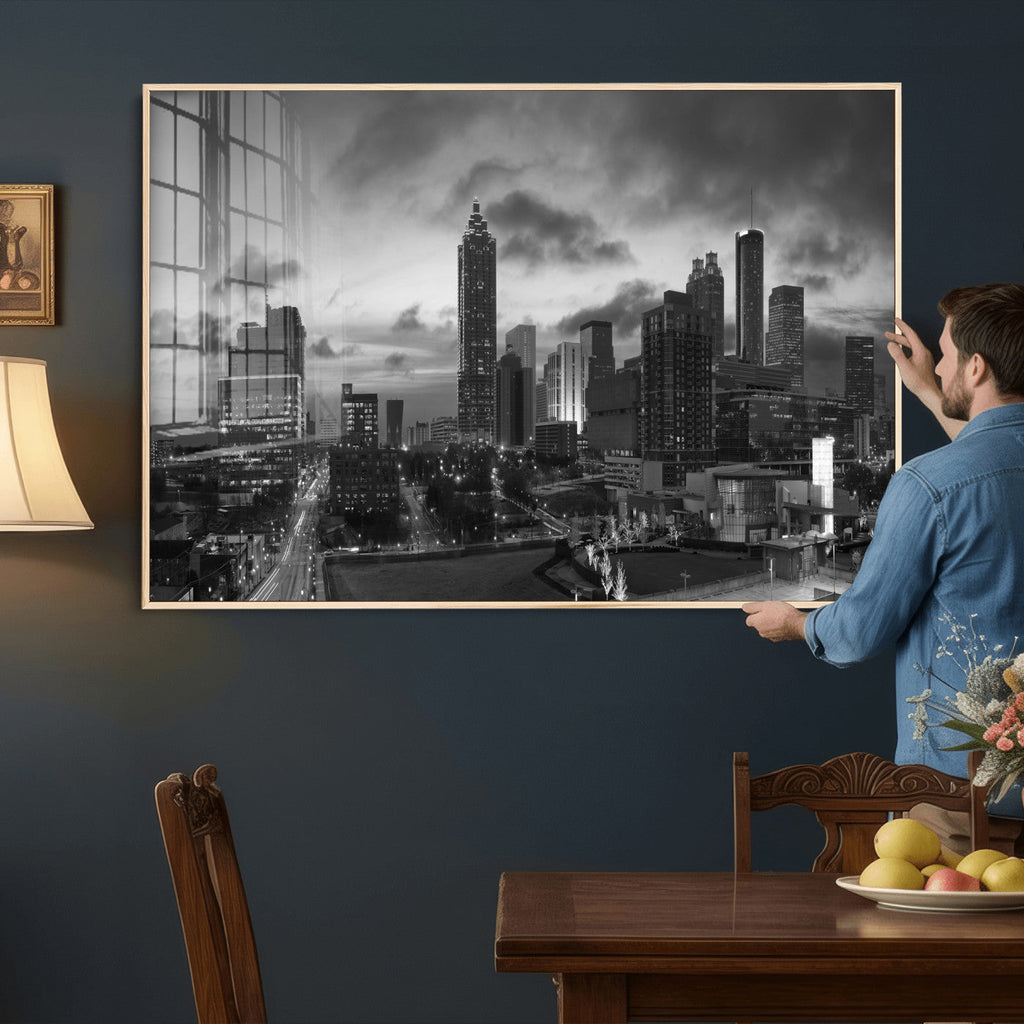 Atlanta Skyline Wall Art Canvas Print, Atlanta Downtown Night Cityscape