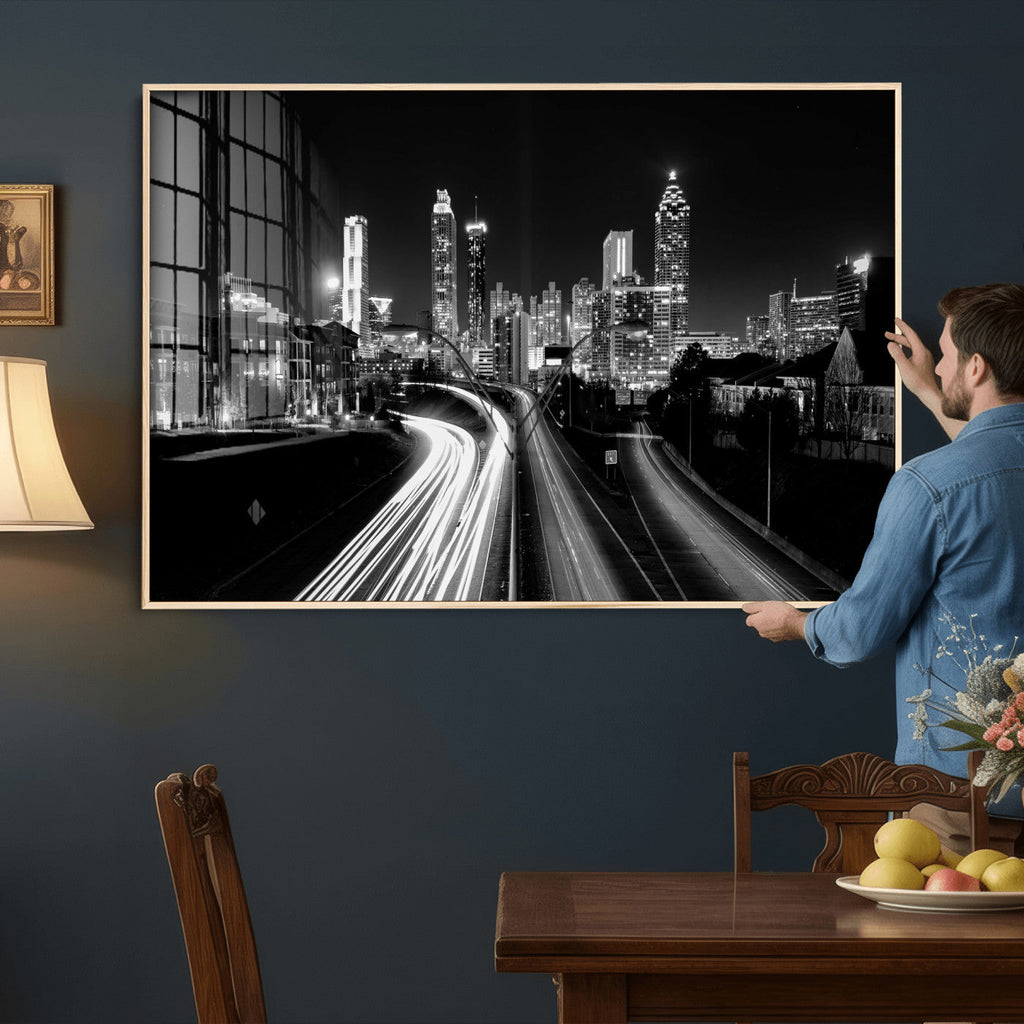 Atlanta Skyline Wall Art Canvas Print, Atlanta Downtown Night Cityscape