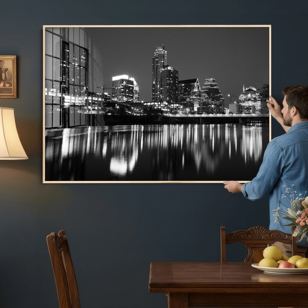 Austin Skyline Wall Art Canvas Print, Austin Downtown Night Cityscape