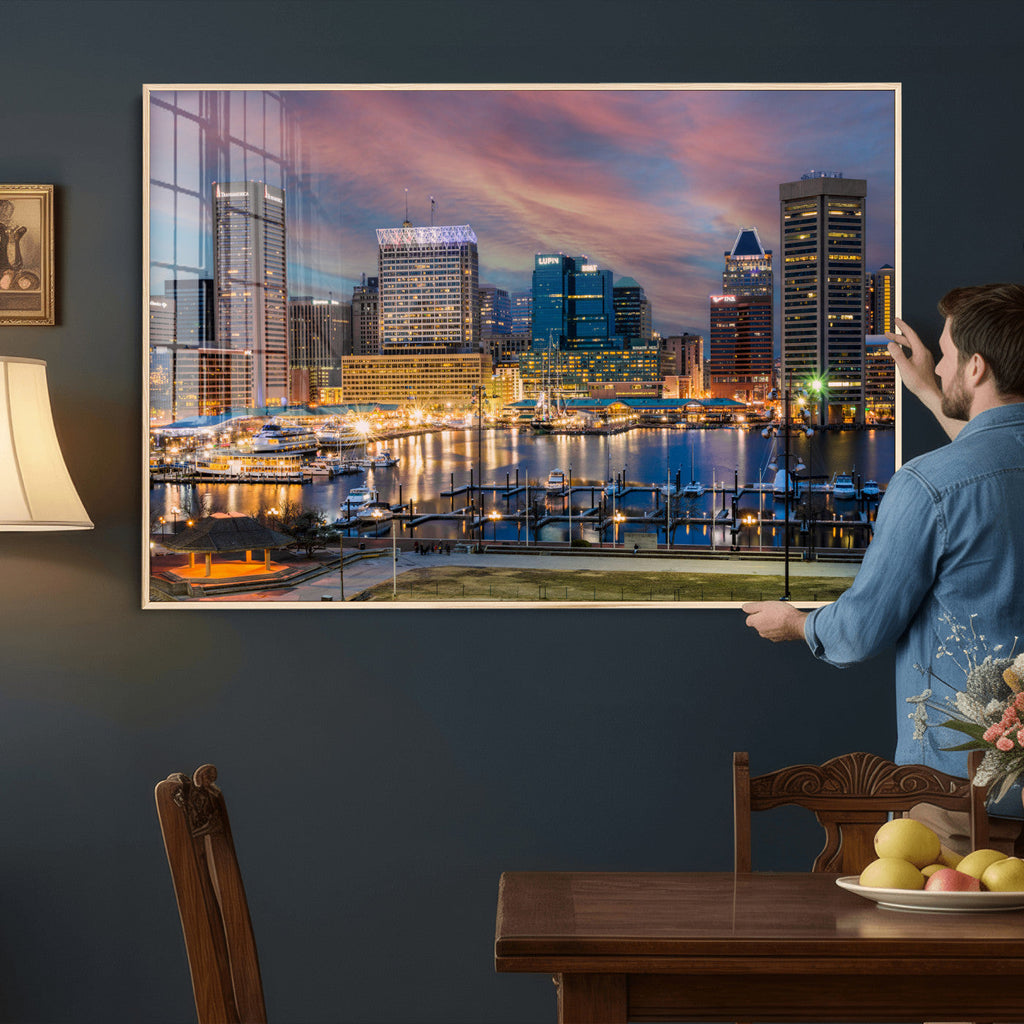 Baltimore Skyline Wall Art Canvas Print, Baltimore Downtown Night Cityscape