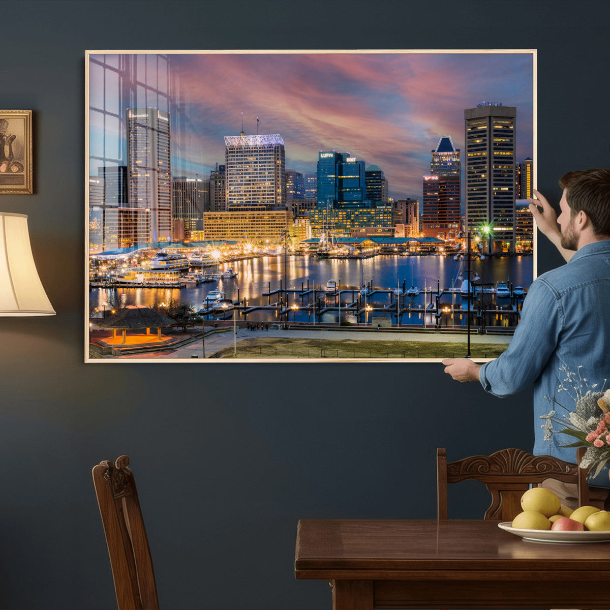 Baltimore Skyline Wall Art Canvas Print, Baltimore Downtown Night Cityscape