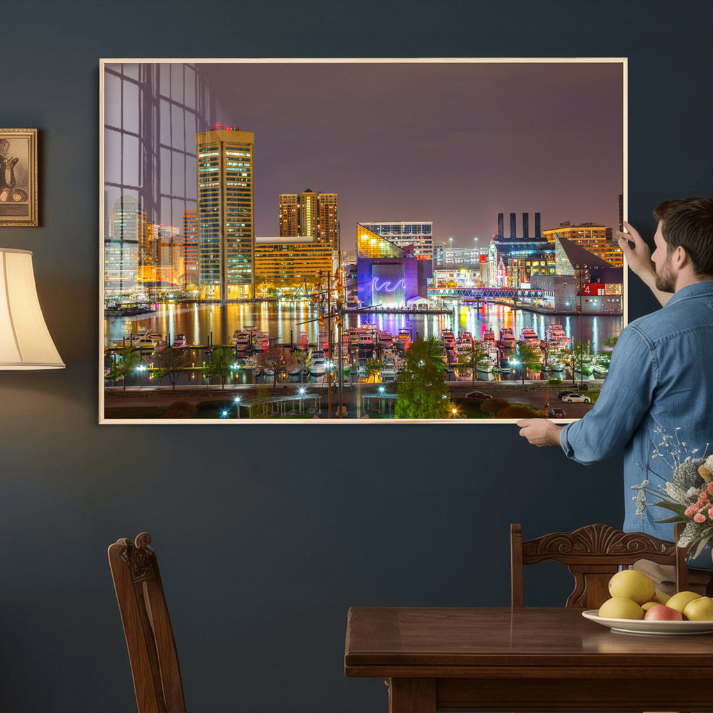 Baltimore Skyline Wall Art Canvas Print, Baltimore Downtown Night Cityscape
