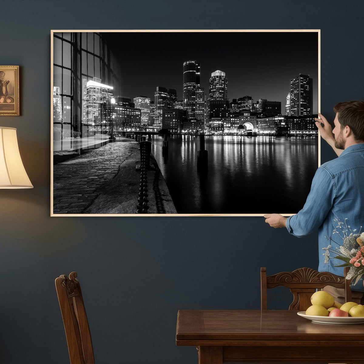 Boston Wall Art Canvas Print, Boston City Downtown Night Cityscape