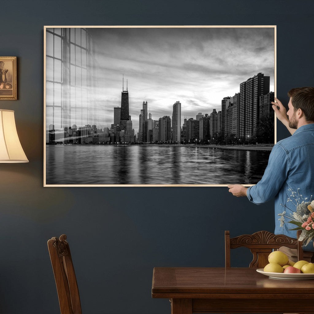 Chicago Wall Art Canvas Print, Chicago City Downtown Night Cityscape