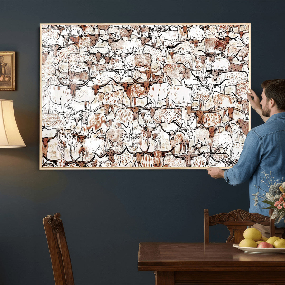 Abstract Longhorn Herd Wall Art Canvas Print