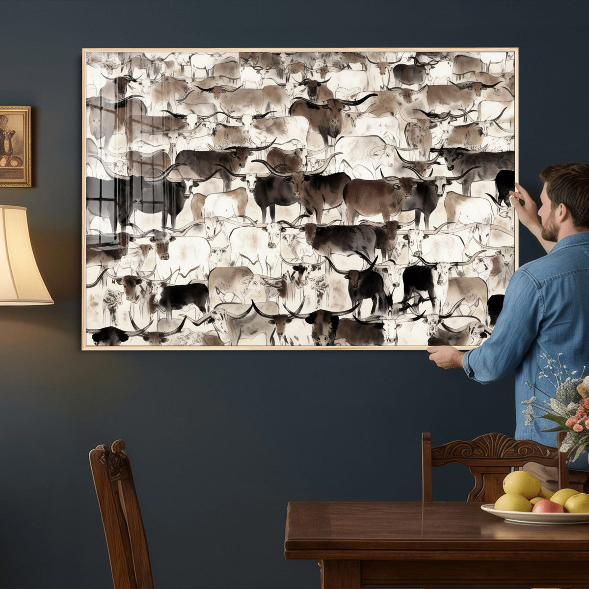 Abstract Texas Longhorn Print, Longhorn Herd Print