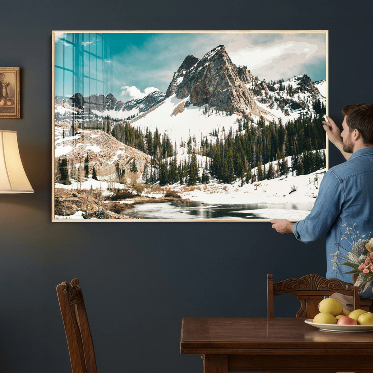 Snowy Mountain Wall Art Canvas Print, Alpine Pine Forest