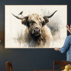 Abstract Highland Cow Wall Art Canvas Print, Rustic Farm Cattle Portrait