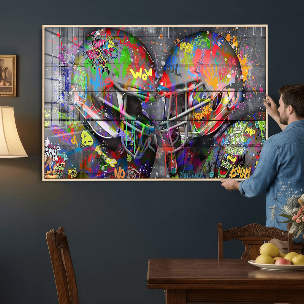 Graffiti Football Helmets Wall Art Canvas Print, Urban Street Art
