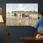 Texas Longhorn Cattle Wall Art Canvas Print, Western Ranch Landscape Decor