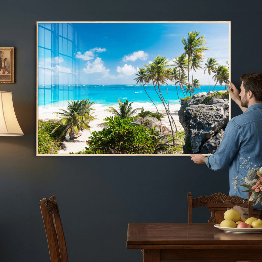 Tropical Beach Wall Art Canvas Print, Palm Tree Ocean Landscape Photography
