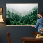 Misty Pine Forest Wall Art Canvas Print, Foggy Evergreen Landscape