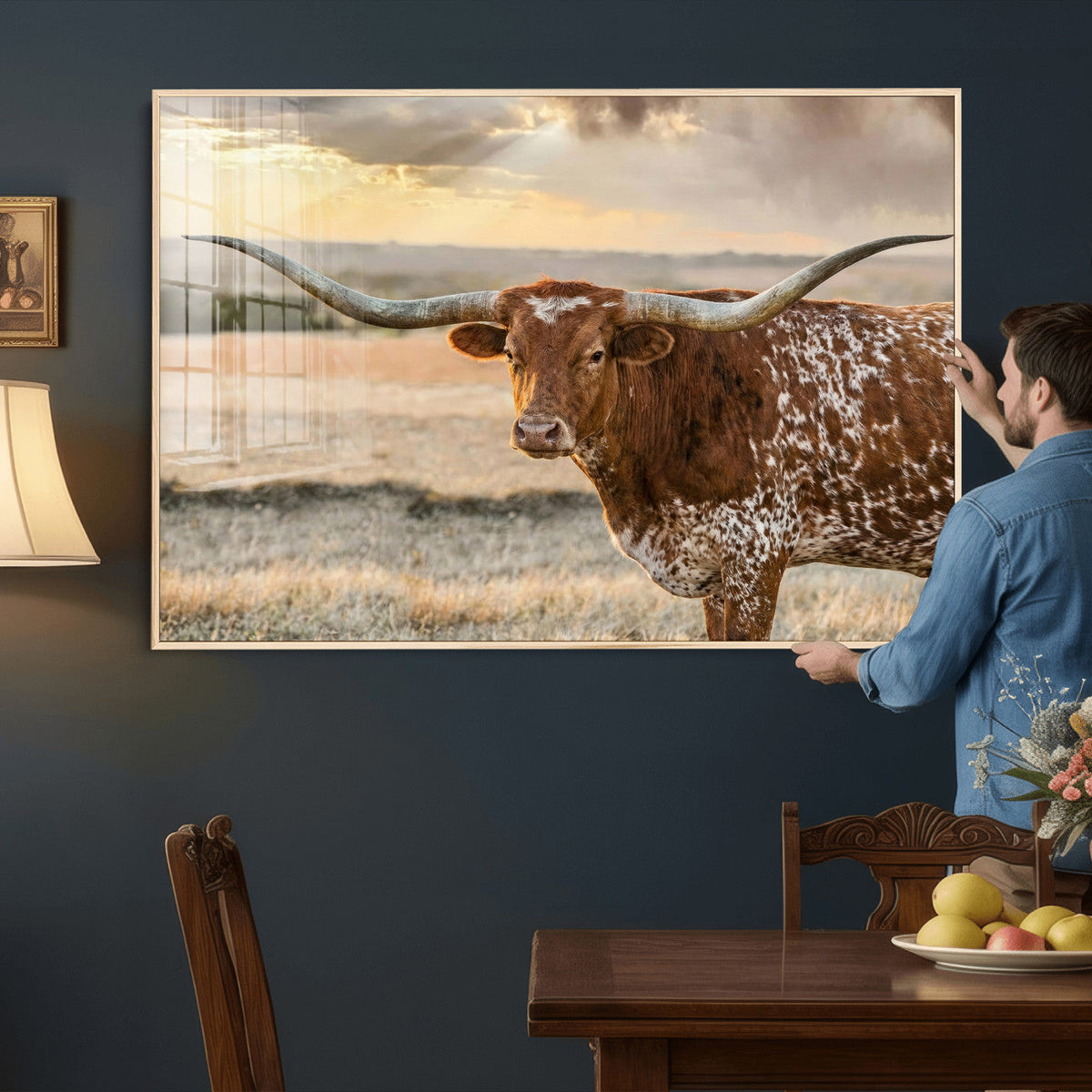 Texas Longhorn Wall Art Canvas Print, Western Ranch Bull Photography