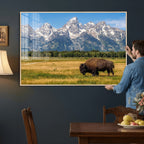 Bison in Mountain Landscape Wall Art Canvas Print, Western Decor