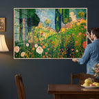 Gustav Klimt Boho Mountain Landscape Large Wall Art, Gold Sun and Flowers Print