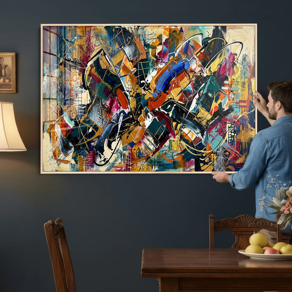 Geometric Abstract Wall Art Canvas Print, Orange Blue
