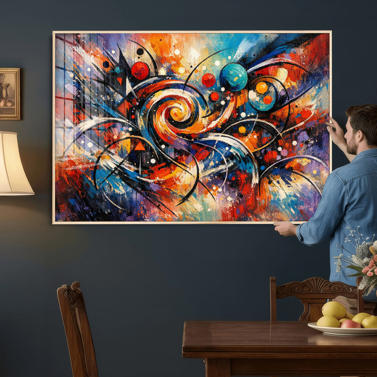 Geometric Abstract Wall Art Canvas Print, Orange Blue