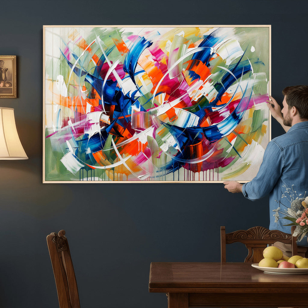 Geometric Abstract Wall Art Canvas Print, Orange Blue