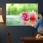 Zen Lotus Candle Canvas Wall Art, Pink Spa Meditation Decor