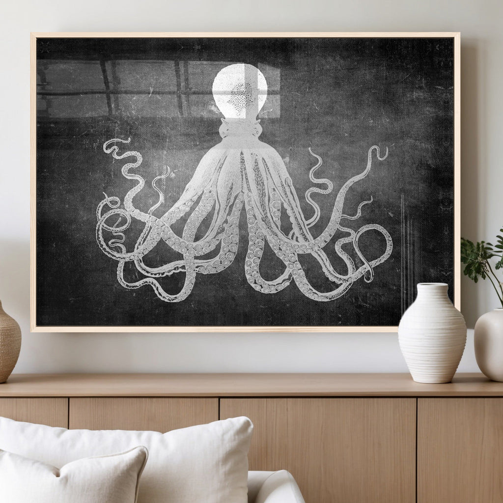 Black White Octopus Wall Art Canvas Print
