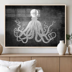 Black White Octopus Wall Art Canvas Print