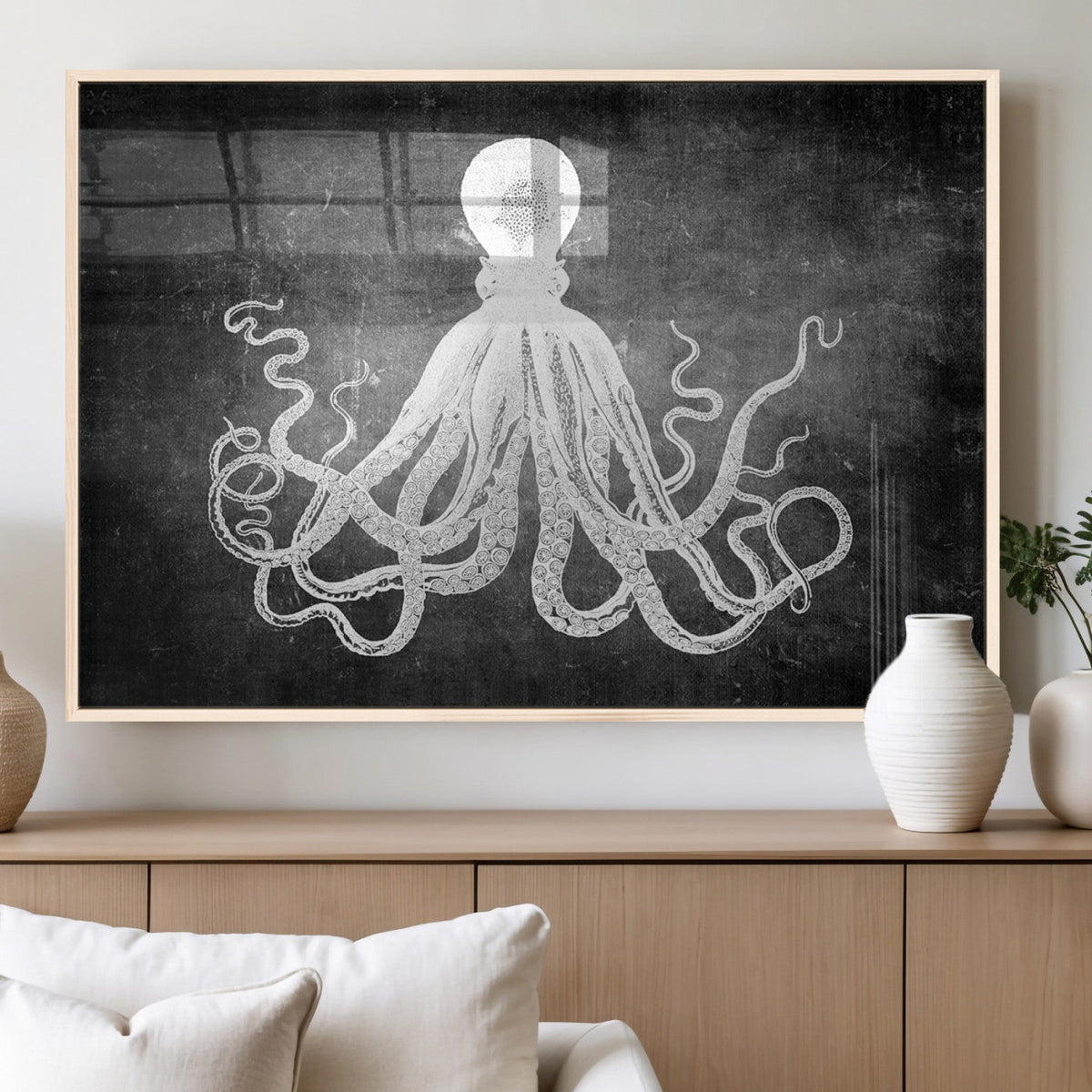 Black White Octopus Wall Art Canvas Print