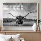Longhorn Black and White Wall Art | Rustic Western Bull Canvas Print