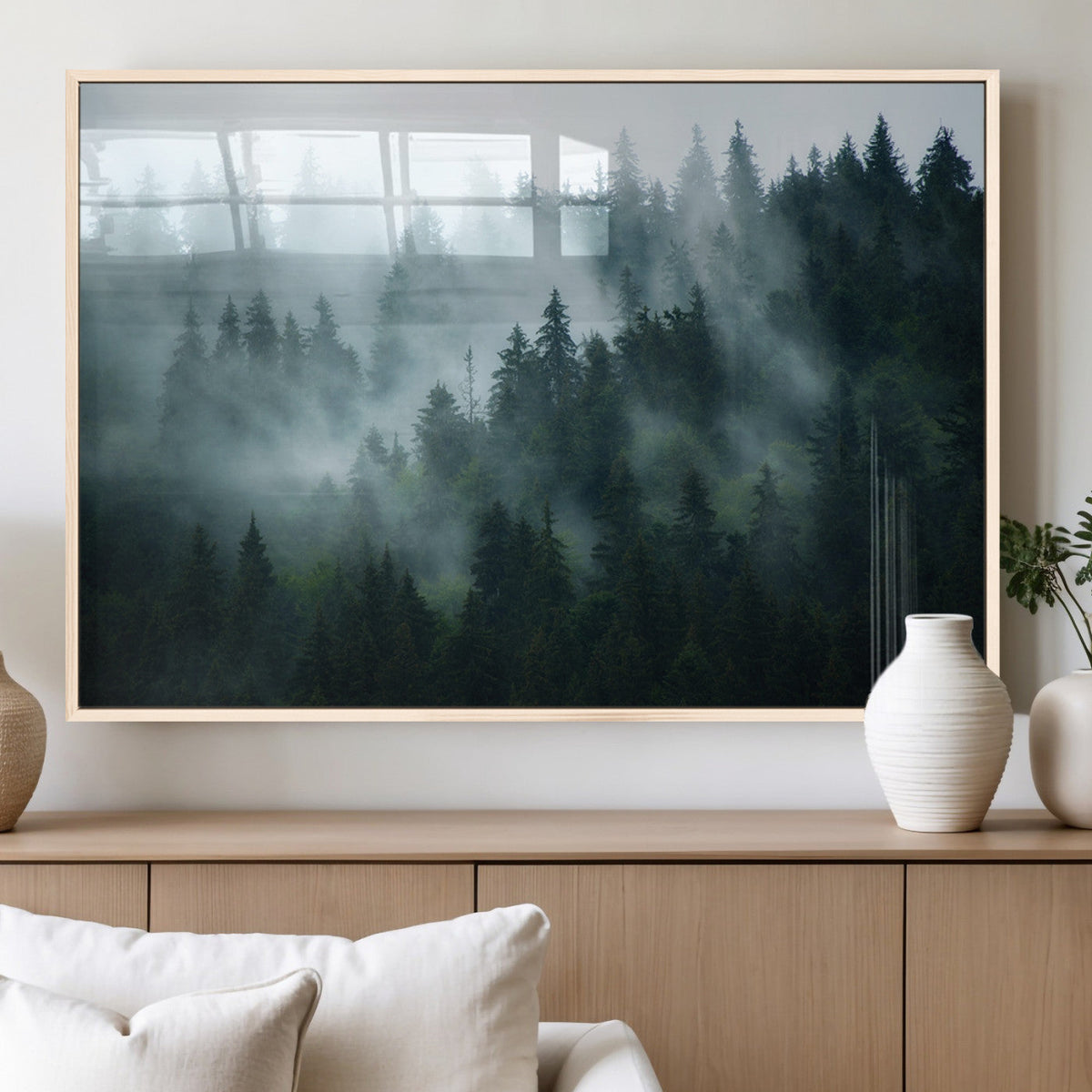 Misty Forest Wall Art | Serene Green Landscape Canvas Print